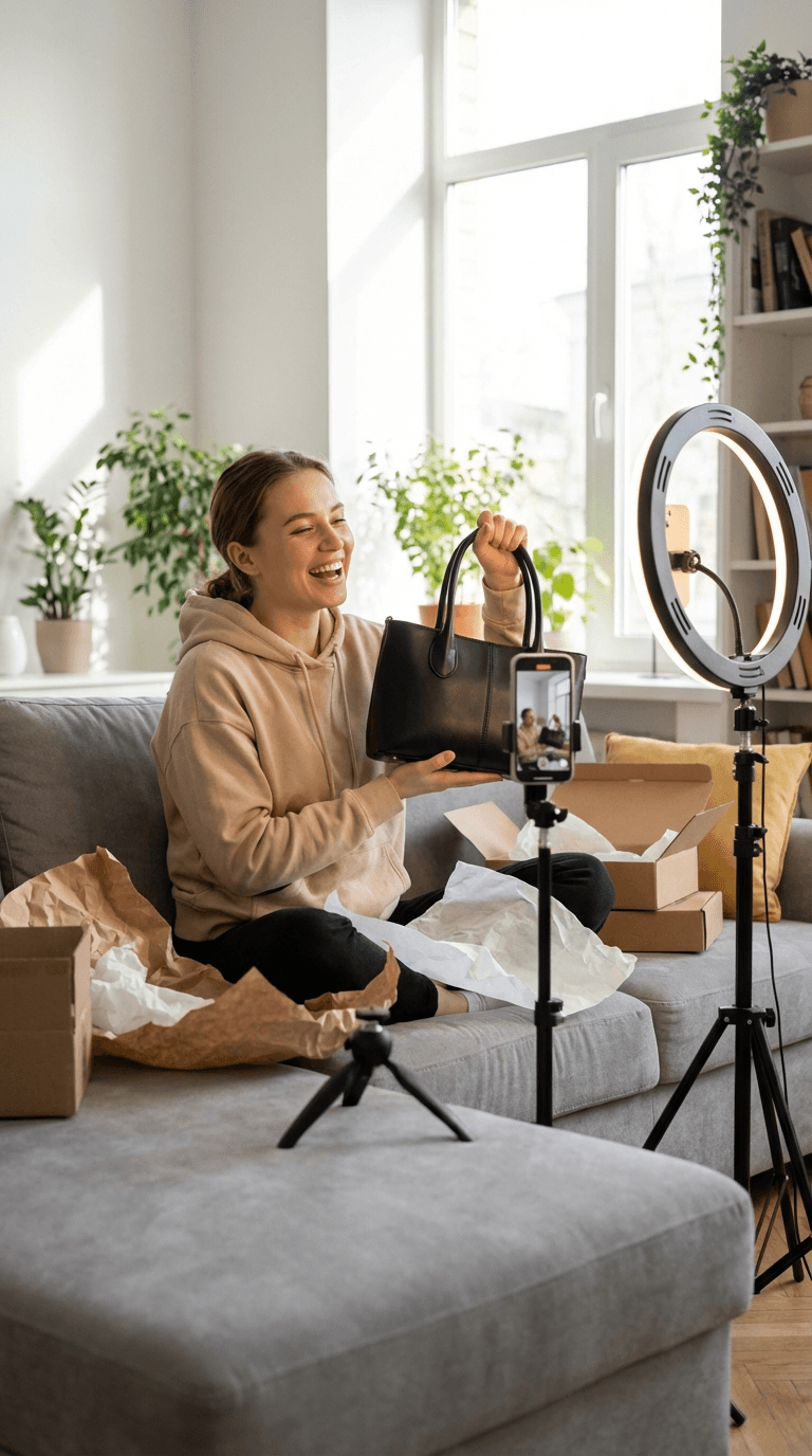 UGC creator doing unboxing video