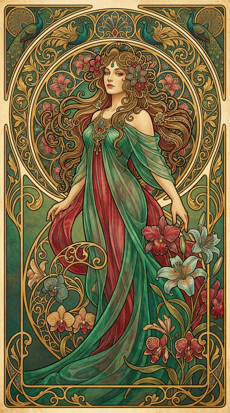 Art Nouveau style illustration with ornate frames